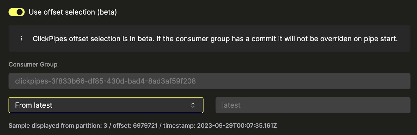 Configure offsets for Kafka connector